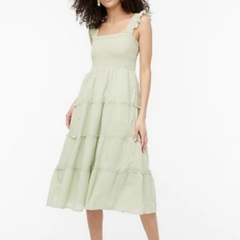 J Crew Smocked Tiered Midi Dress Swiss Dot Size Large
